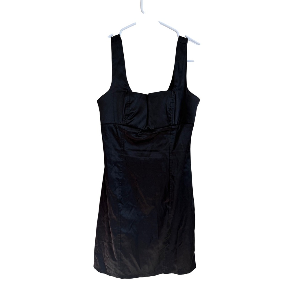 Pompous‎ Girly Black Satin Mini Dress Notched Square Neck Back Zip Size 3
